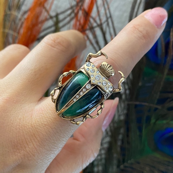 Vintage beetle bug ring,High Quality brass crystal Scarab bug Beetle Skull ring - Picture 6 of 9